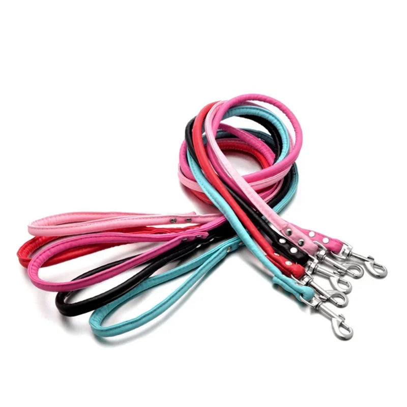 PU Leather Dog Leash Chain Leads Rope Pet Cat Traction Hook Buckle Collar Harness Running Walk Black Red Blue for Small Animal