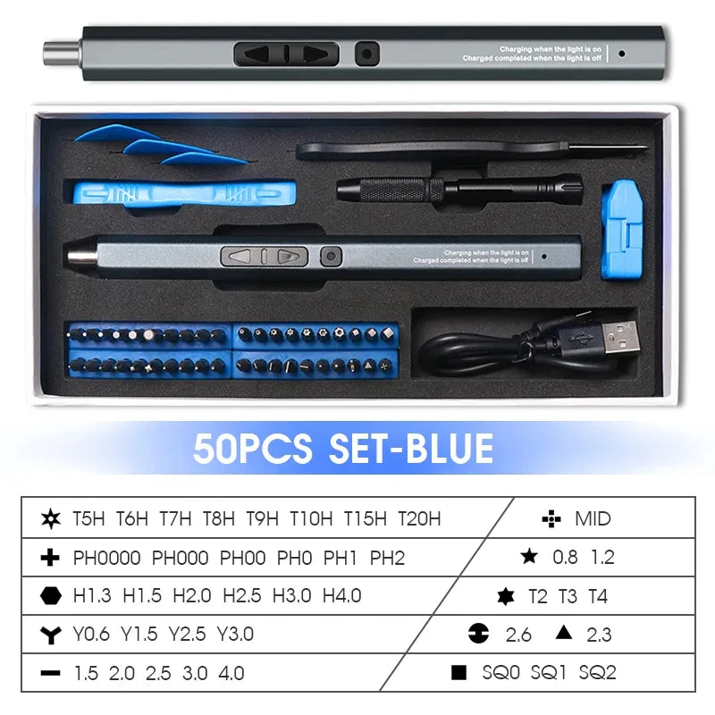 Cordless Electric Screwdriver Set 12/39/50 in 1 Precision Power Tool Magnetic Screw Driver Bit Fast Charging Repair Tool Kit