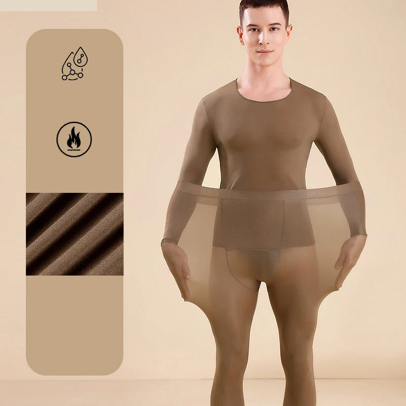 Men Thermal Underwear Set Plus Size Ultra-thin Pajamas Suit High Elastic Long Sleeve Long Johns Autumn Winter Skincare Clothing