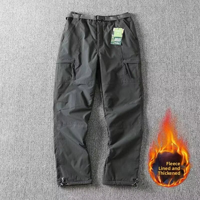 Outdoor Workwear Pants Men's Loose Fleece Lined Thick Soft  Hiking Pants Windproof Waterproof Polyester Fiber Straight Leg