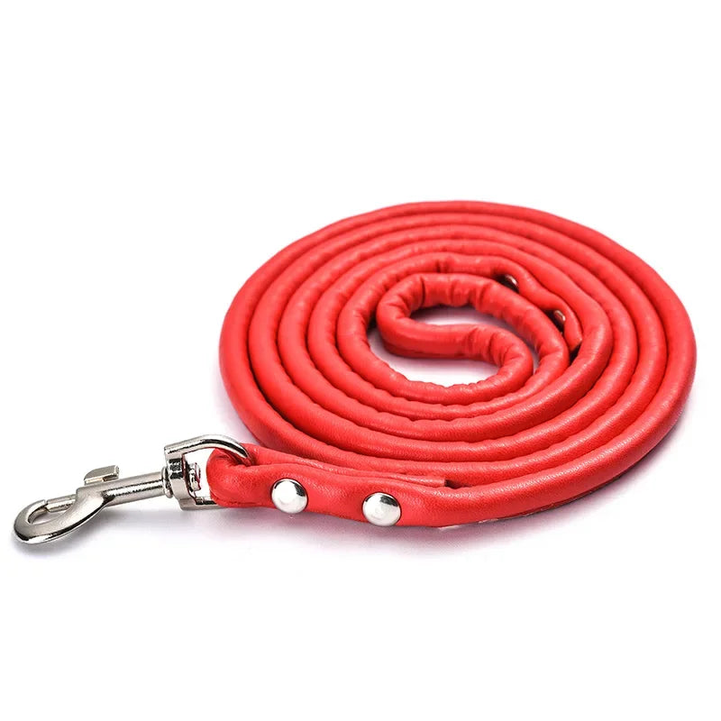 PU Leather Dog Leash Chain Leads Rope Pet Cat Traction Hook Buckle Collar Harness Running Walk Black Red Blue for Small Animal