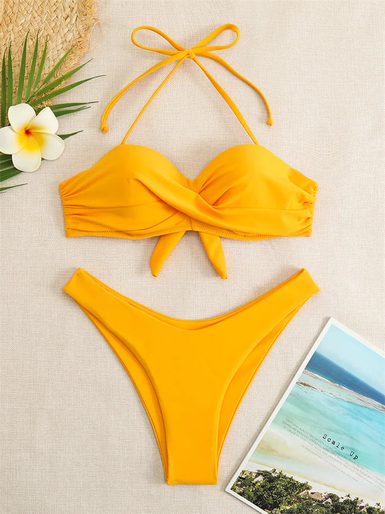 Bikini Swimsuit Women Swimwear 2026 New Solid Push Up Bikinis Set High Waist Thong Bathing Suit Two Pieces Swimming Suits Female