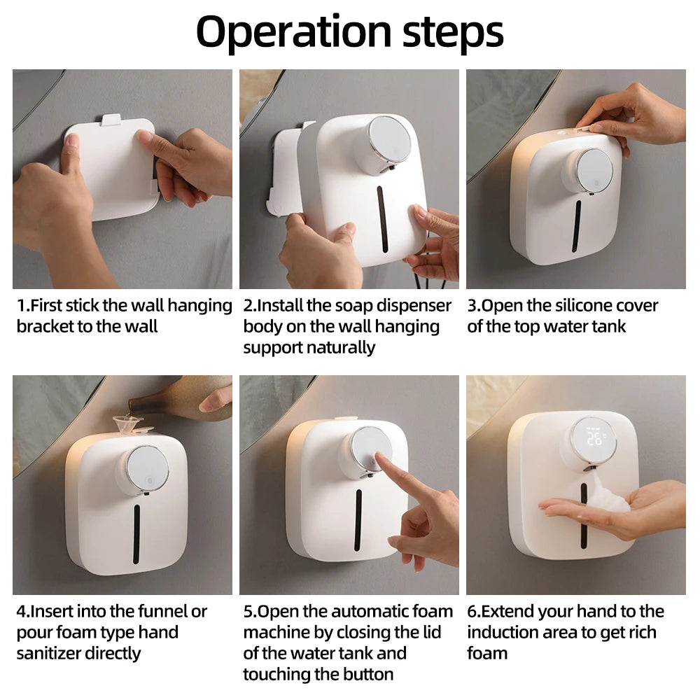 Wall-Mounted Soap Dispenser Rechargeable Digital Temperature Household Hotel Automatic Soap Foam Dispenser Kitchen Accessories