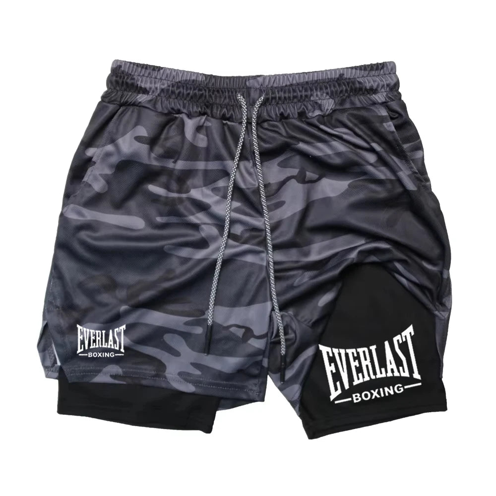EVERLAST Men's Double Layer Compression Shorts, Quick Dry Sports Pants for Basketball Gym Fitness, Comfortable Athletic Bottoms