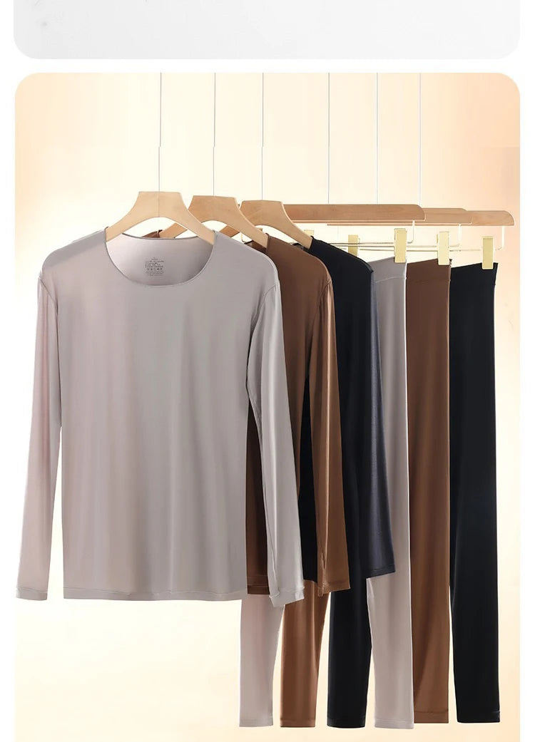 Men Thermal Underwear Set Plus Size Ultra-thin Pajamas Suit High Elastic Long Sleeve Long Johns Autumn Winter Skincare Clothing