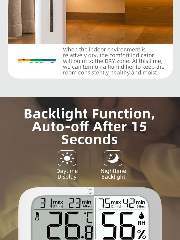 Smart Digital Thermometer and Hygrometer with Backlight Calendar and Time Display High-precision Thermo-Hygrometer for Home
