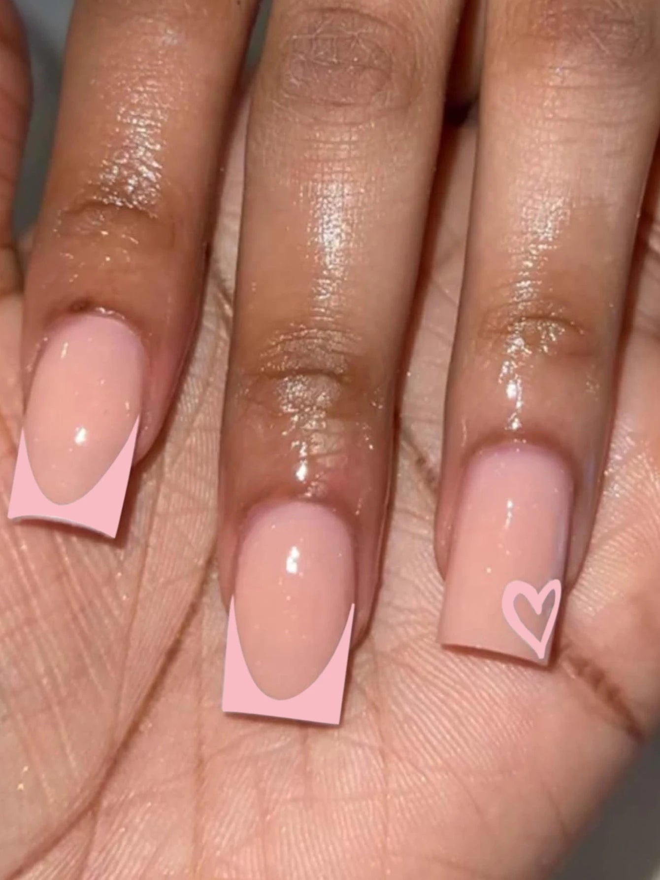 ARTAUG 24PCS Medium Ballerina Pink Nails Black French Tip Press On Nails Press On Nails Love Design Summer Nails Tipsy Cute Nail