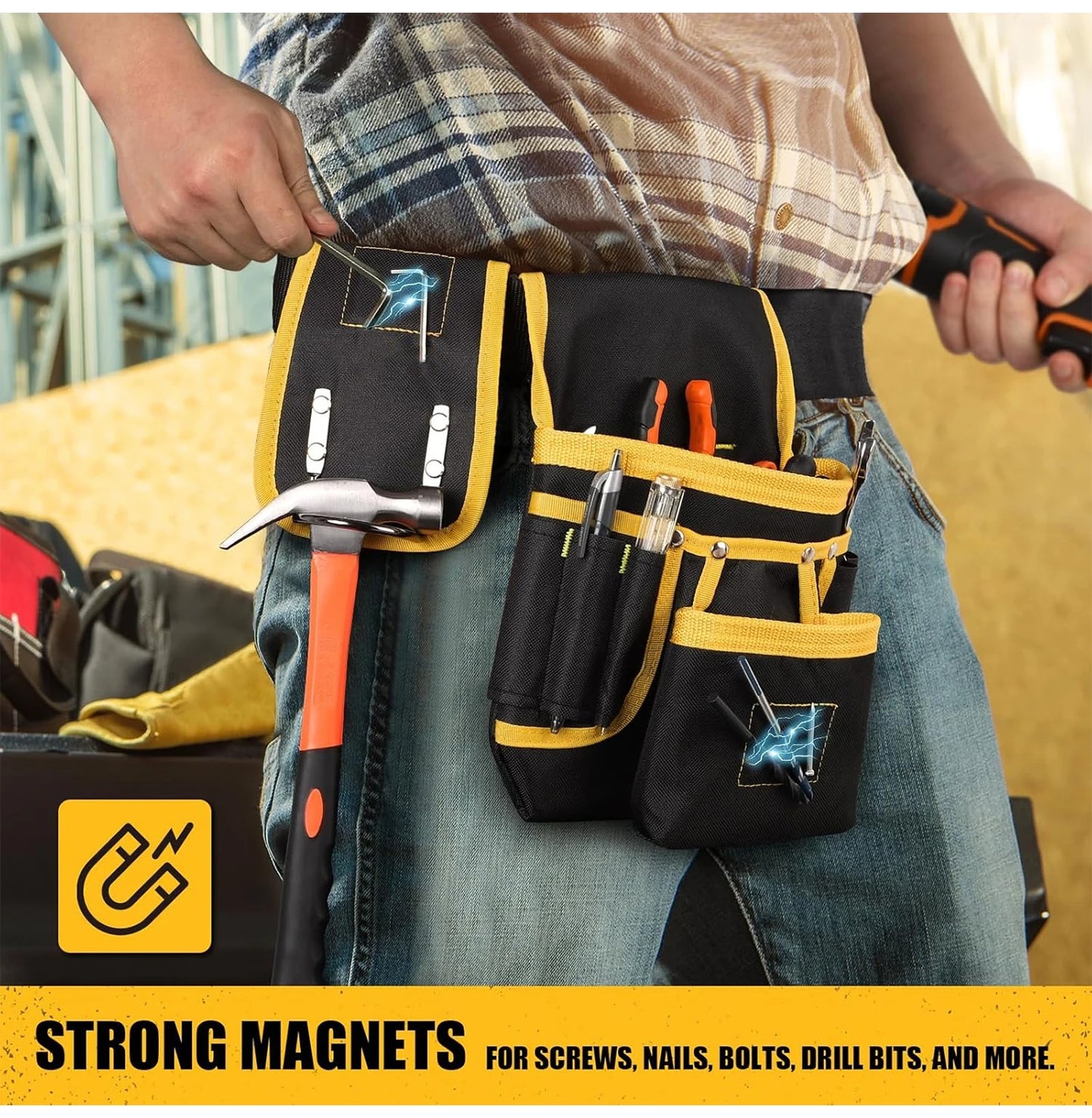 Tool Belt Bag Utility Belt Adjustable Pockets Tool Belts Detachable Work Pouch Bag Heavy Waist Apron Versatile Pouch