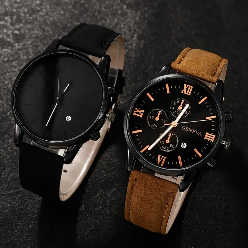 4-piece men's fashion watch set, quartz sport, round zinc alloy case quartz watch