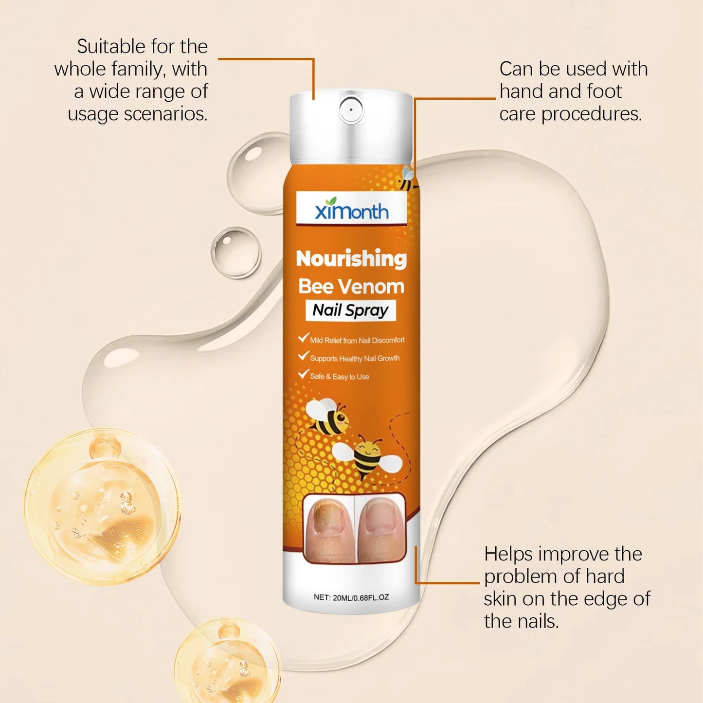 Nail Nourishing Spray Gentle Care for Hands and Feet, Strengthens Nails, Moisturizes, and Softens Cuticles