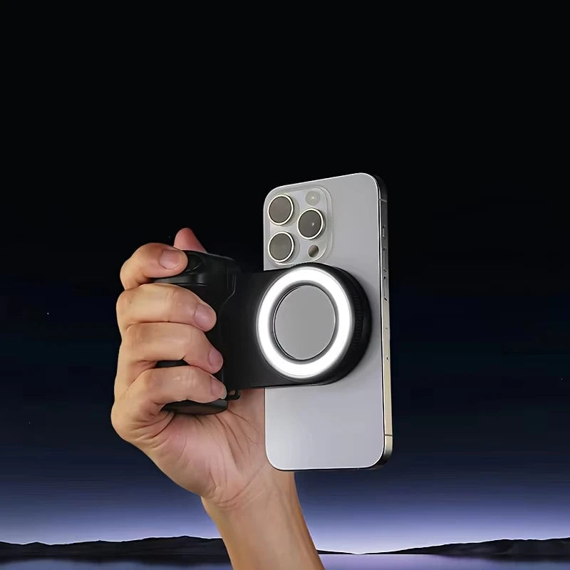 MagSafe Smartphone Handle Grip with Detachable Bluetooth Remote with Fill Light Anti-shake Selfie Handle for Iphone Android