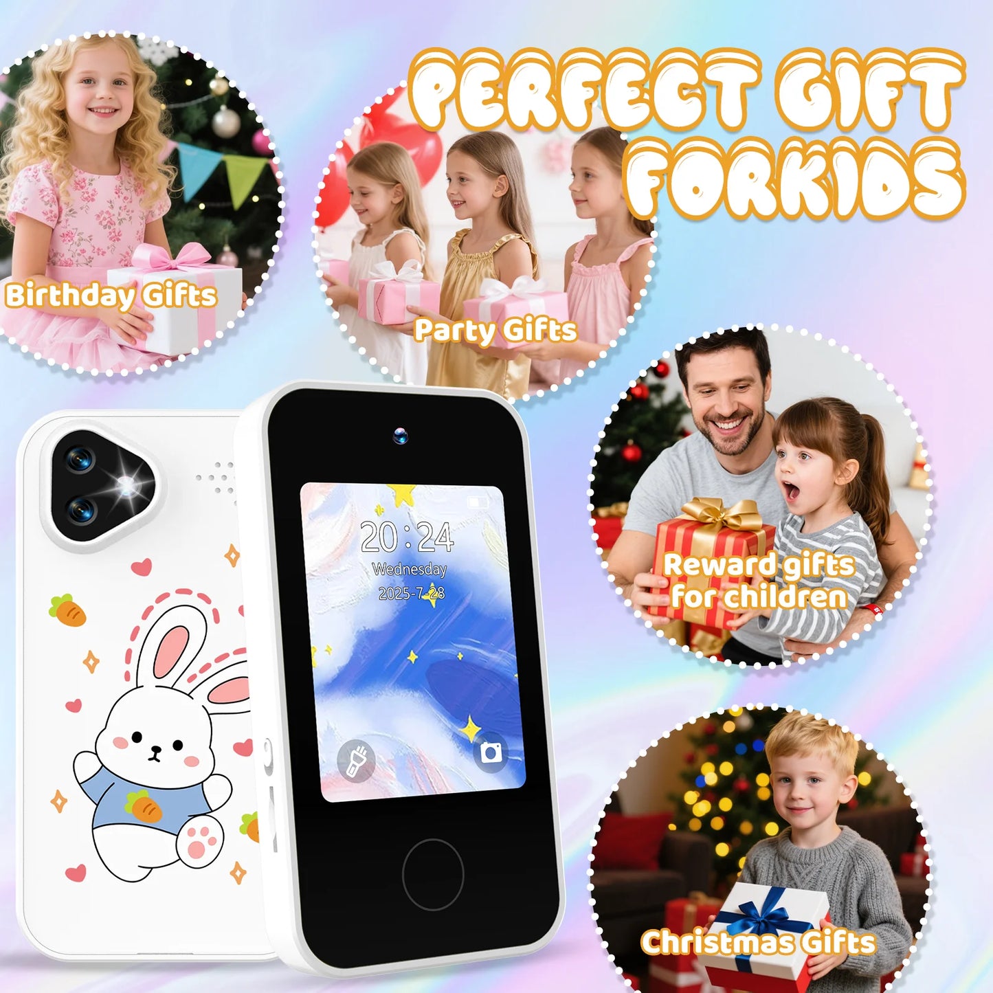 Kids Smart Phone with Dual Camera, 2.8" Touchscreen, 720P IPS Display, Battery, USB-C Charging, 4+ Years Old, prefer gift