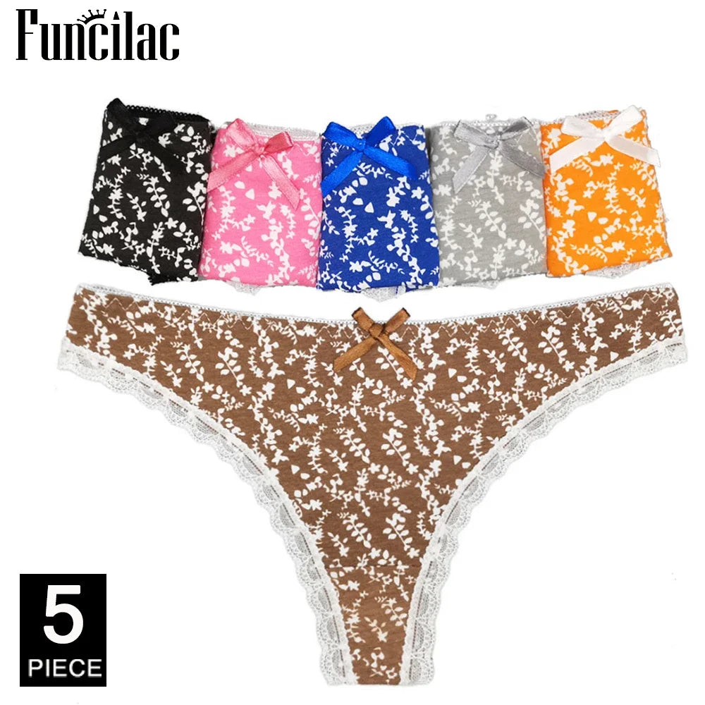 Women Thongs and G Strings Sexy Cotton Panties Ladies Underwear Tanga Mujer String Femme Lingerie 5 pcs/lot