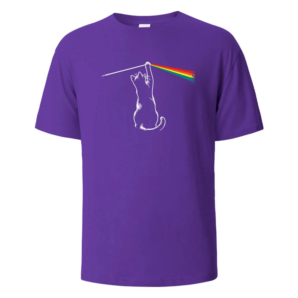 Cat Light Simplicity Printed Men's T-Shirts 100%Cotton Breathable Comfortable Tops For Men Summer O-neck Oversize Men Clothing