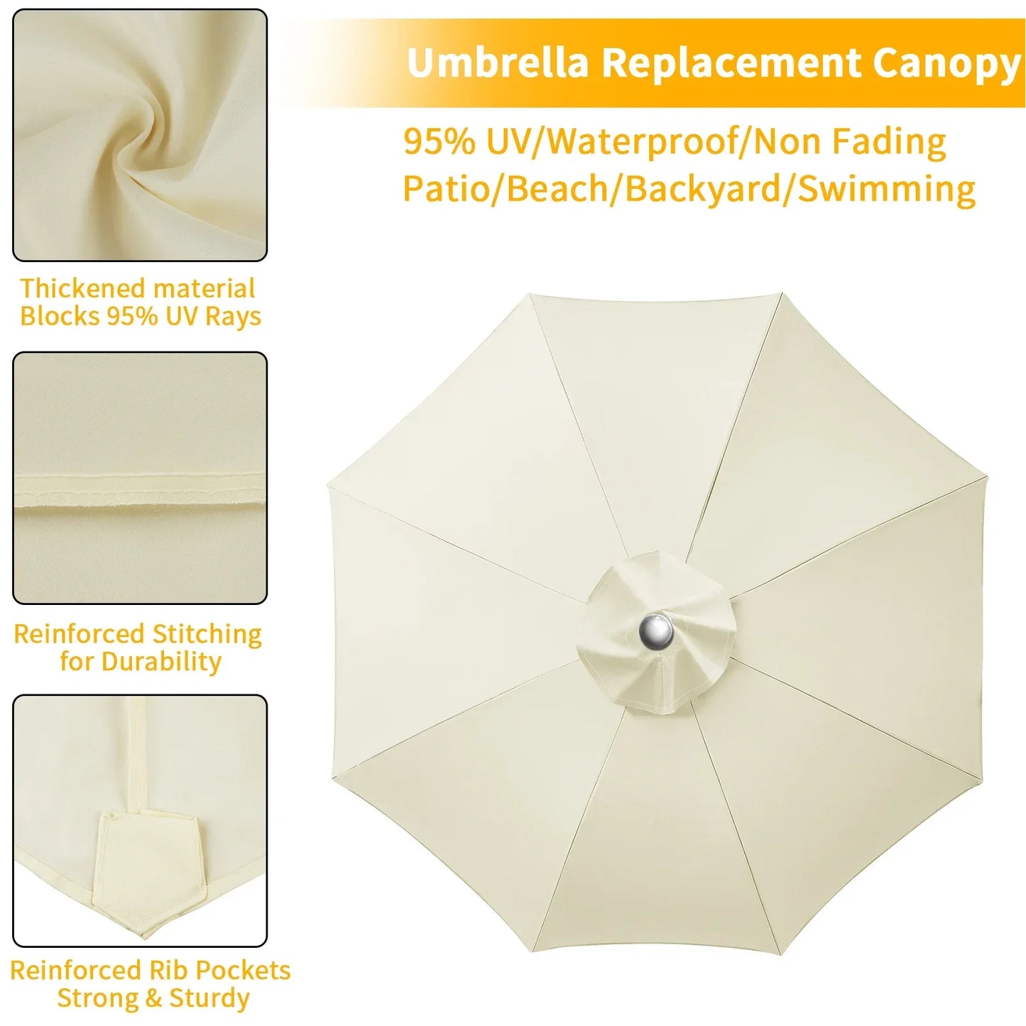 Parasol Replacement Cover 6 Ribs/8 Ribs Market Patio Umbrella Cloth Canopy Cover Waterproof Sunshade For Outdoor Garden
