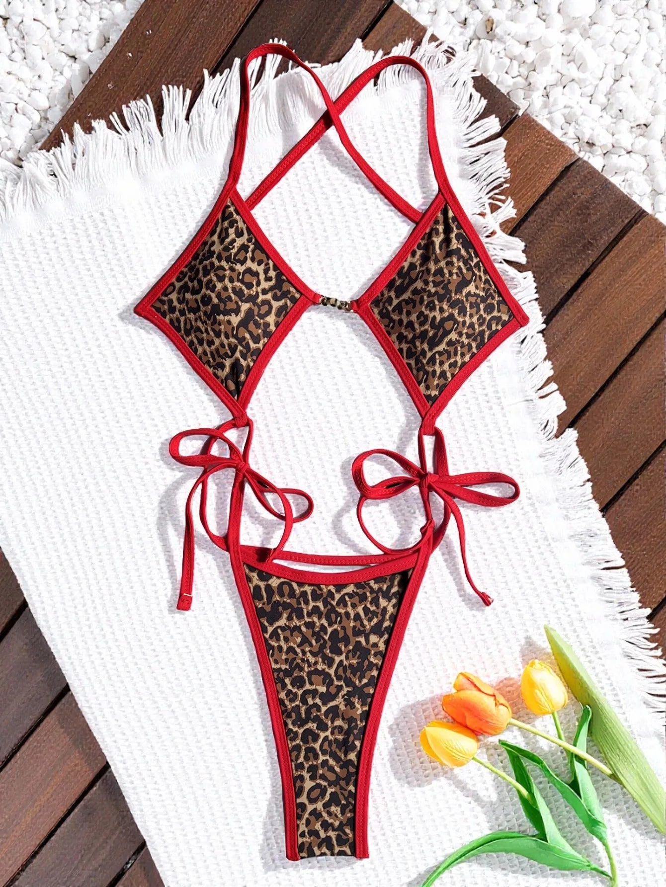 sexy patchwork leopard print swimsuit one piece Bikinis Swimwear Swimsuits backless tie beach outfits bodysuit biquini tankini