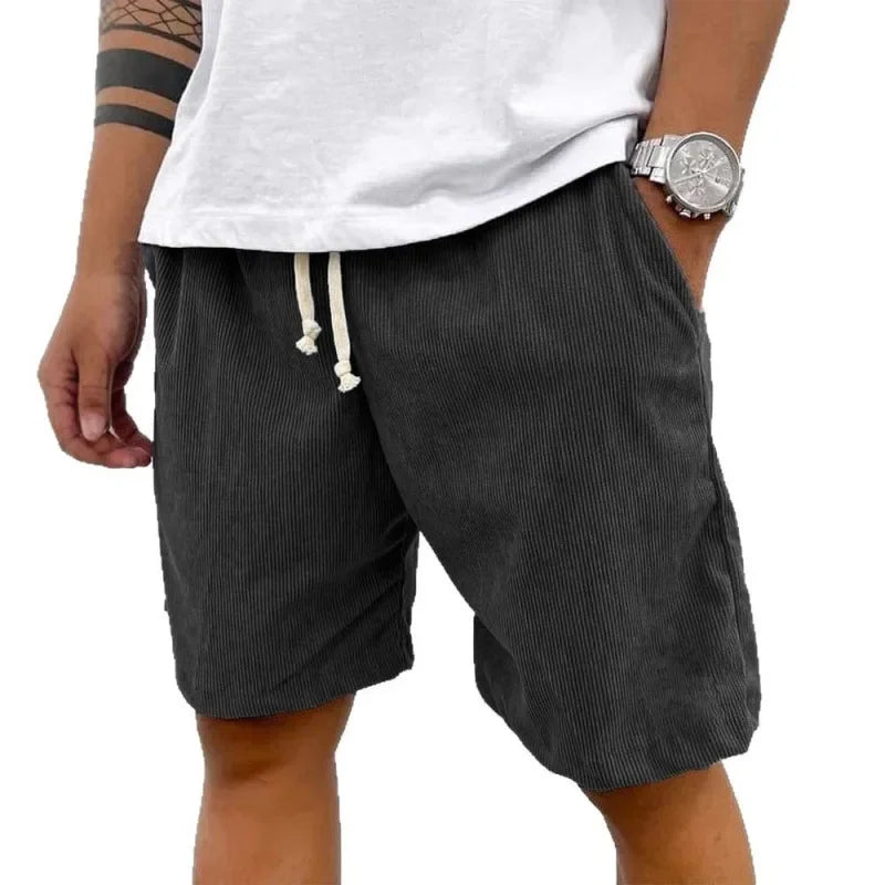 New 2025 Men's Summer Casual Drawstring Corduroy Retro Shorts Comfortable Loose Fit Plain Patterned Versatile for Daily Wear