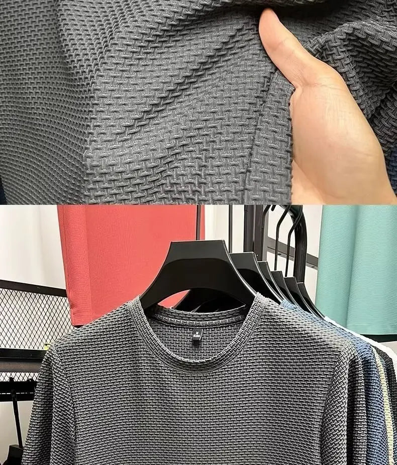 Mesh Ice Silk T-shirt Men's Short sleeved Round Neck New T-sleeved Men's Bottom Shirt Summer Solid Color Men's Top