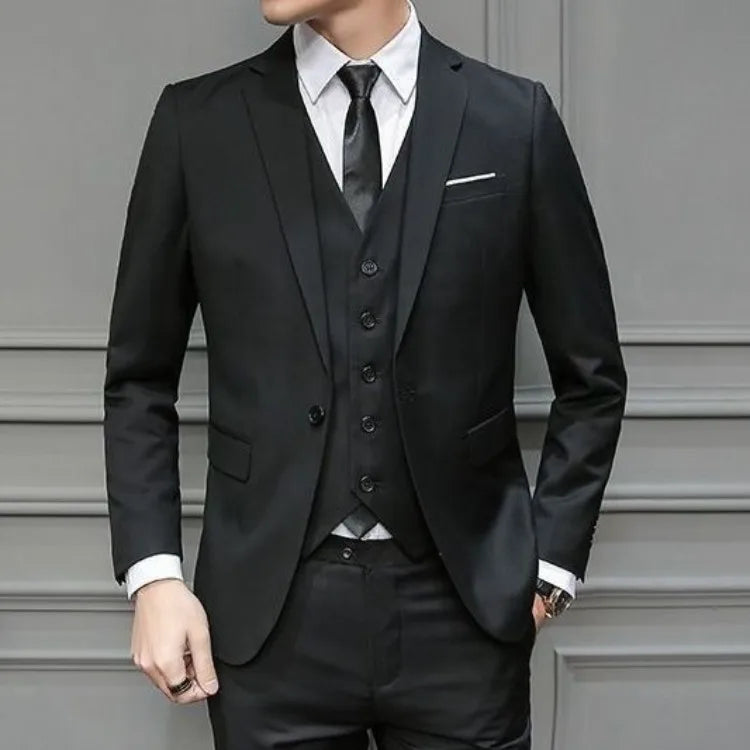Men Suit 3 Piece Set Slim Fit Korean Style Best Man Groom Wedding Tuxedo Brother Group Formal Attire