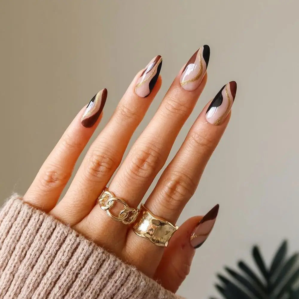 24Pcs/Set Fake Nails With Glue Full Cover Nail Tips Press On Med Nails DIY Manicure Oval Head False Nails Pink Almond Artificial
