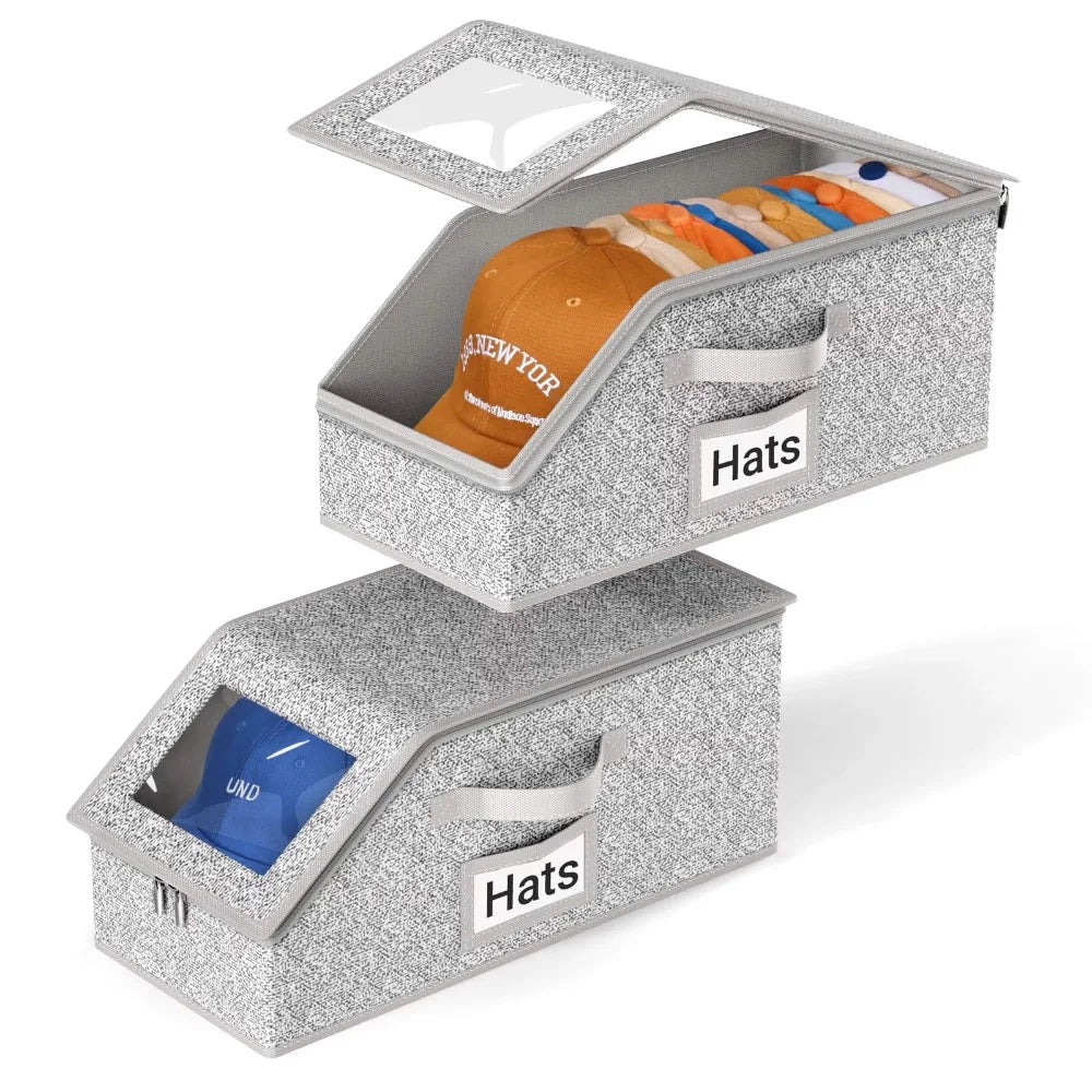 Baseball Cap Storage Box with Clear Window Holds 10+ Caps Dust-Proof with Handle Clothing Hat Organizer Box