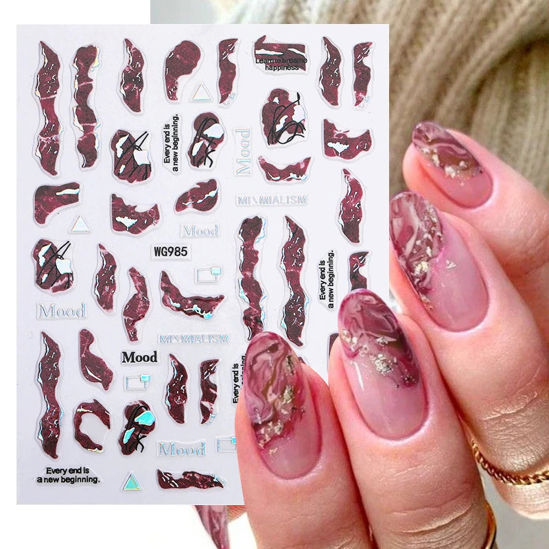 1PCS Black White Butterfly Laser Nail Stickers Y2K Nail Art Decoration Abstract Lines Bronzing Flowers Stickers For Nails