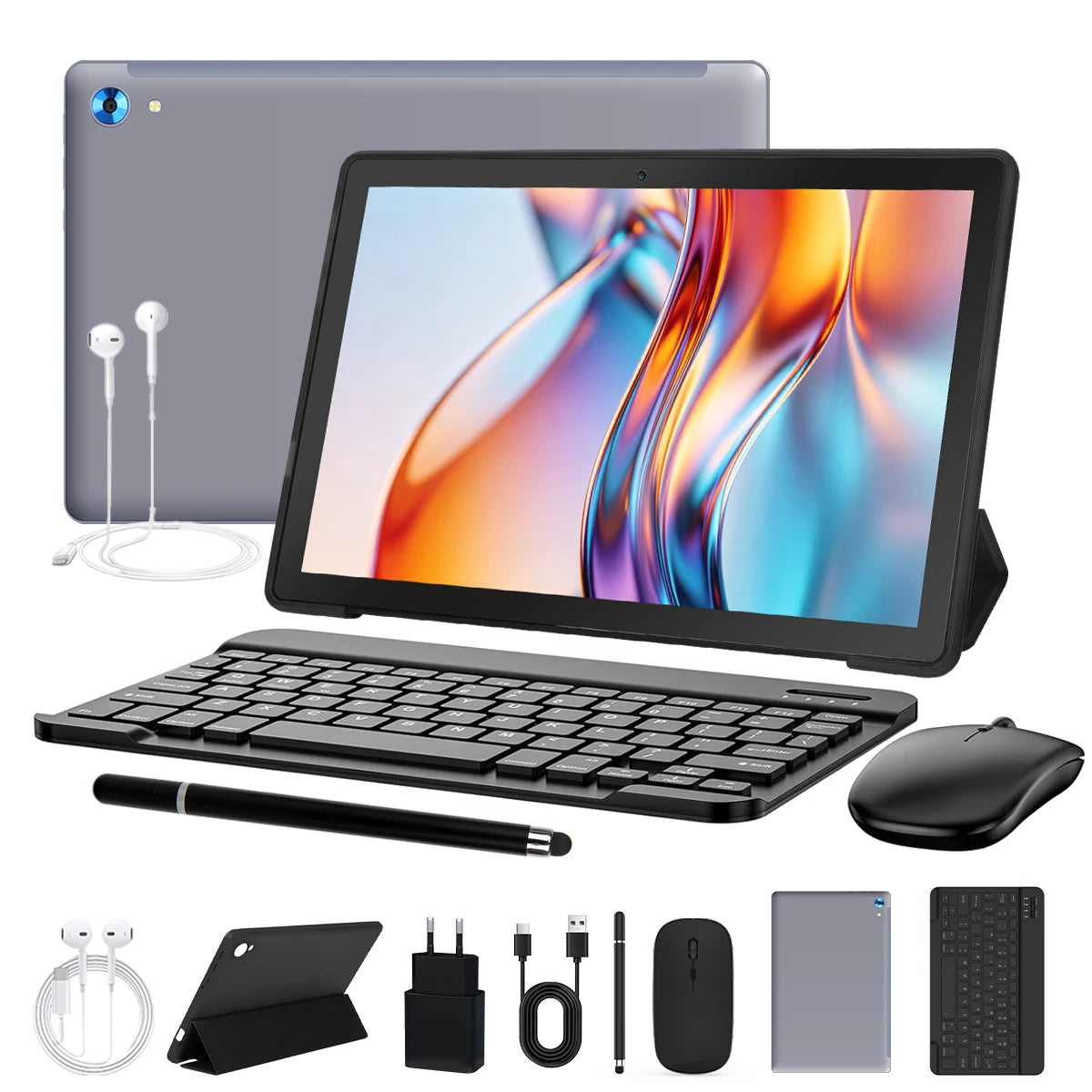 URAO 10 Inch Tablet Android 15 8-Core Tablets 24GB+128GB 1TB Expansion WiFi 6 5MP+8MP Stylus Keyboard Mouse Headphone PC PAD Set