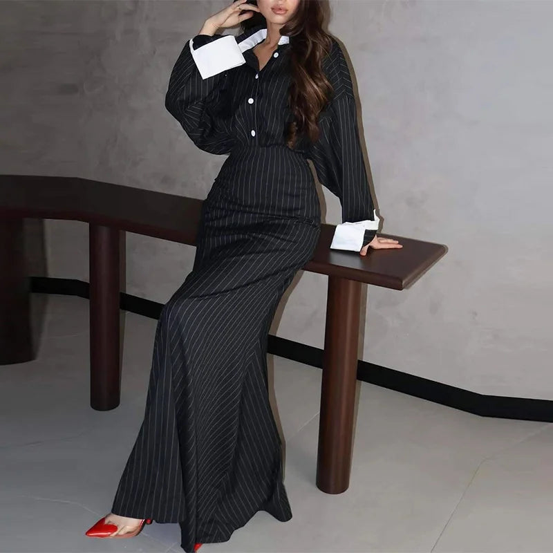 Sexy Striped Skirt Set Women Lapel Single-breasted Shirts Pleated A-line Skirts 2026 Spring Summer Office Lady 2 Pieces Outfit