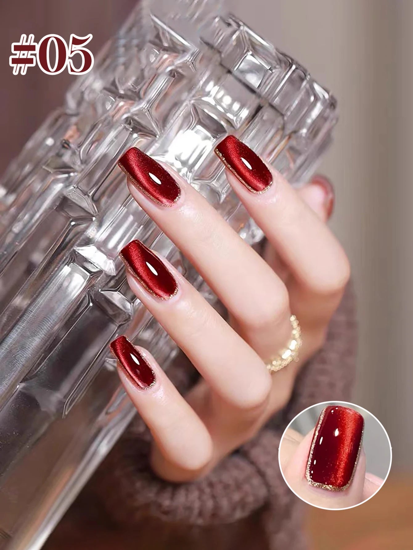 MIANEL 12ML Red Ocean Cat Eye Gel Nail Polish 2026 Top Selling Red Color Flash Glass Beads Cat Magnetic Gel Red Nails 1-9pcs