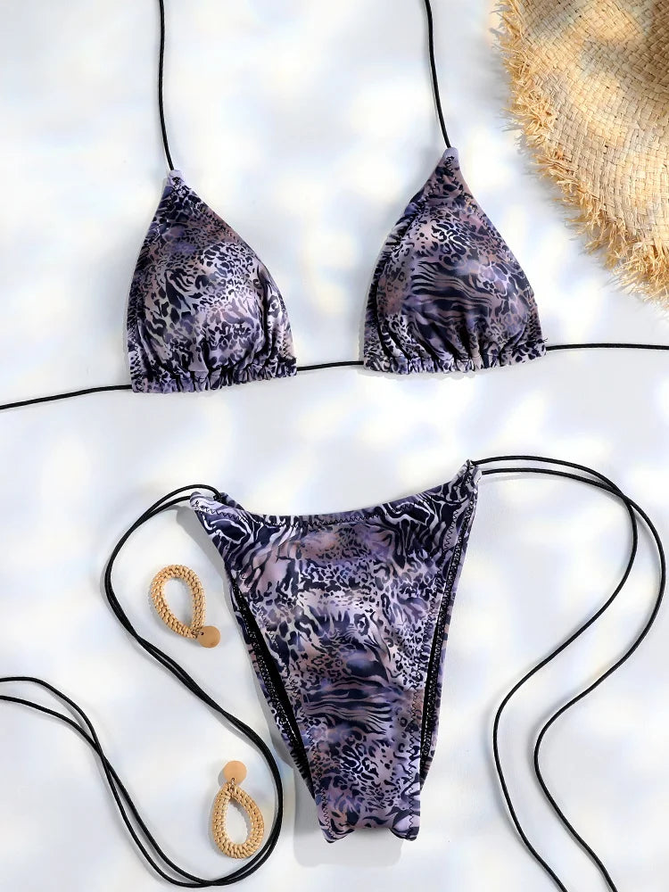 Miyouj 2025 Bikini String Swimsuit Sexy Female Bathsuit Women Swimwear High Cut Bathwear Bandage Biquini Leopard Two Pieces Suit