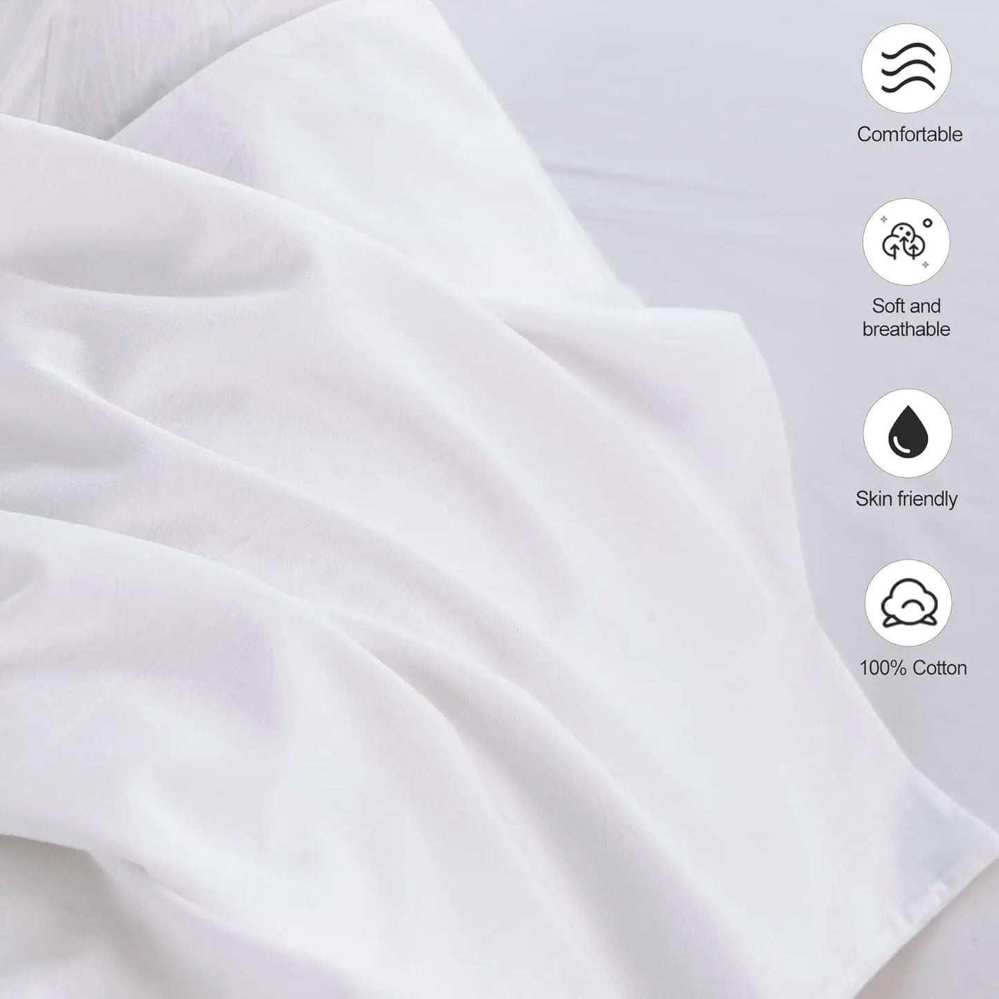 Bedding Standard Pillowcases Pack of 1 100% Washed Cotton Linen Like Textured Breathable Durable Soft Solid White No inserts