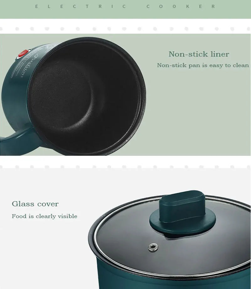 Mini Electric Cooker Non-Stick 1-2 Person Single/Dual Hot Pot Steamer Multifunctional Home Kitchen Appliance
