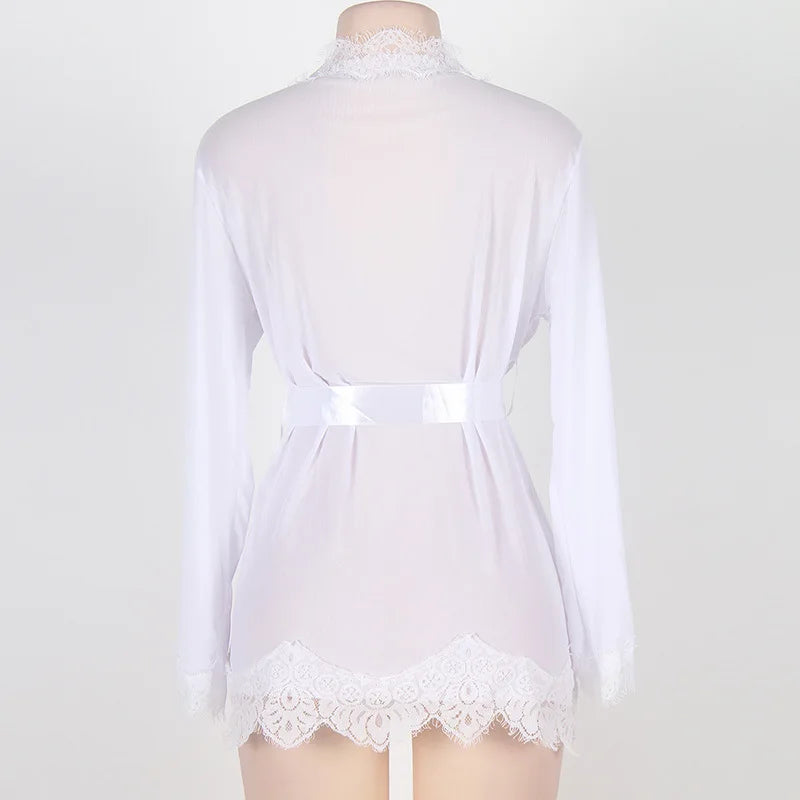 Sexy Women Lingerie Lace Ruffles Pajamas Robe See-through Babydolls Underwear Sleepwear Night Dress Erotic Costumes Sex Clothes