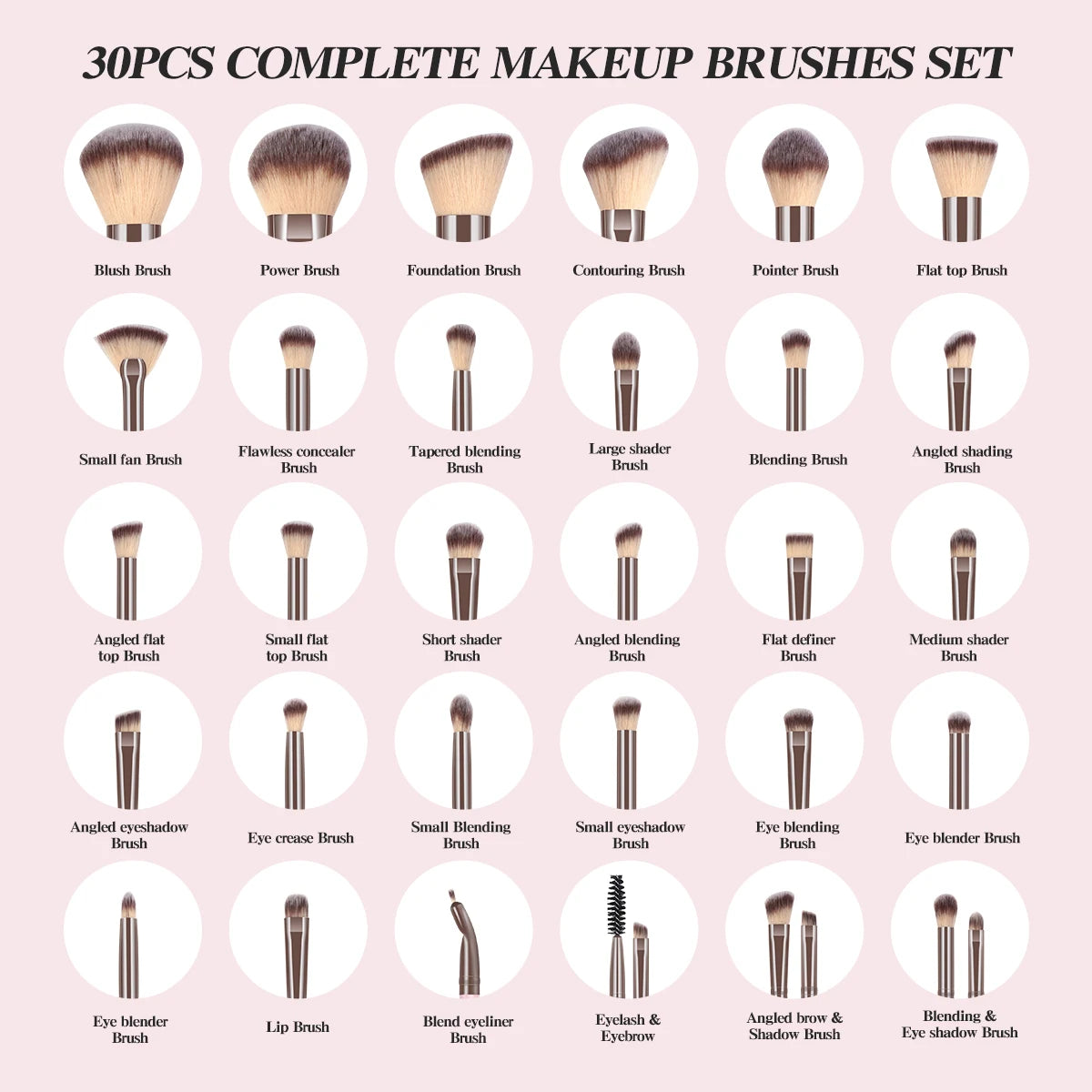 MAANGE 34PCS Makeup Tools Kit 30PCS Foundation Eyeshadow Blush Makeup Brush Cosmetic Makeup Remover Puff Sponge Set with Bag