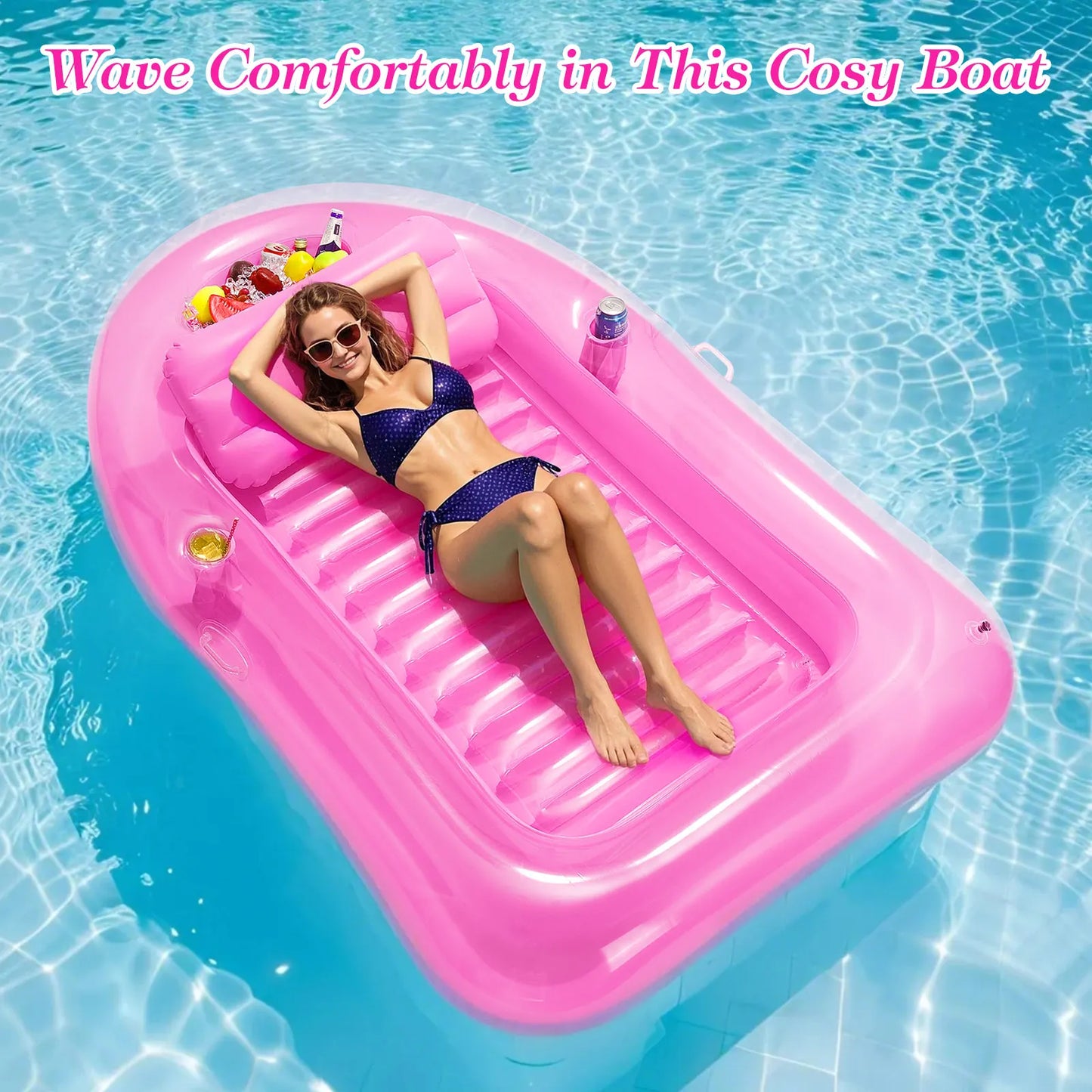 MoKo Inflatable Tanning Pool Lounge Float Pool Floats Adult Boat with Ice Bar and Cup Holders Large Suntan Tub Raft Floaties