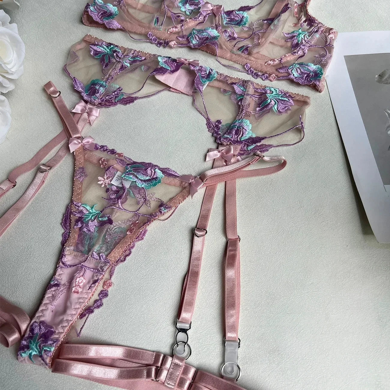 Lenceria Sexi Porno Mujer Sutiã Bordado De Renda Sutiã Tra Lenceria Set Yimunancy-Conjunto De Lingerie Bordado Floral Feminino