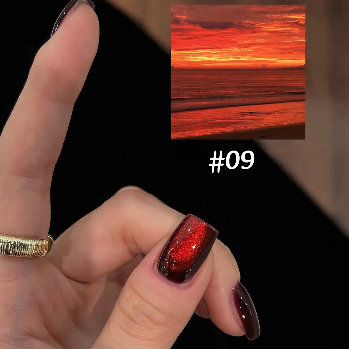 ZH 12ML 12-Color Christmas Red Nails Fiery Sunset Glass Bead Cat Eye Gel Nail Polish Fine Powder Cat Magnetic Gel Nail Salon