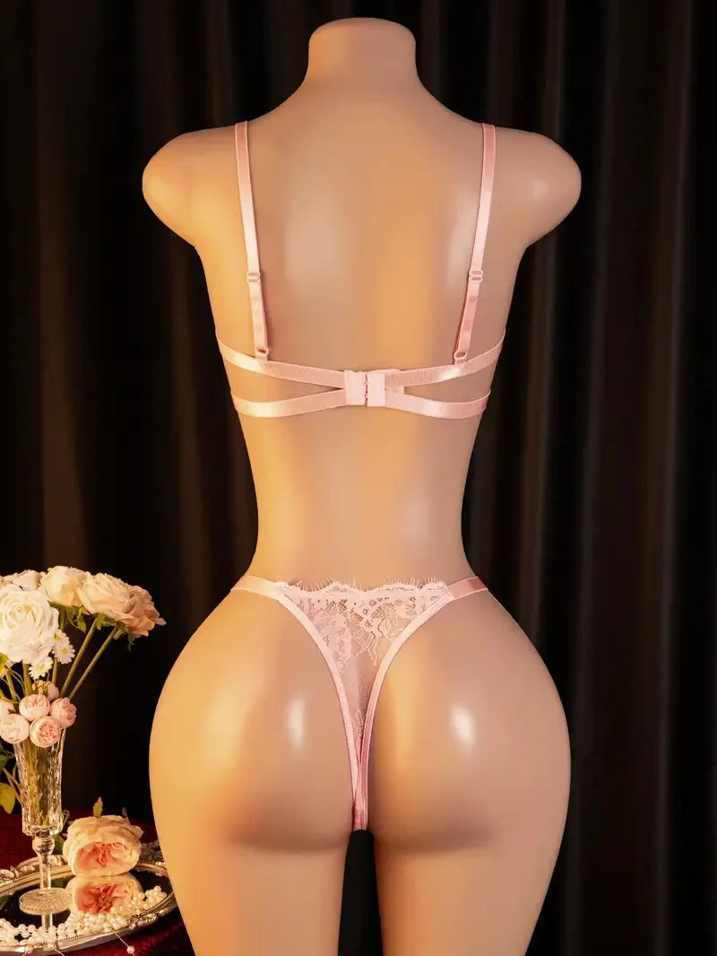 Lenceria Babydoll Sexy Bra And Panty Set With Steel Ring Lingerie Intimates Pink Delicate Push-Up Bras Women's Underwear Sets