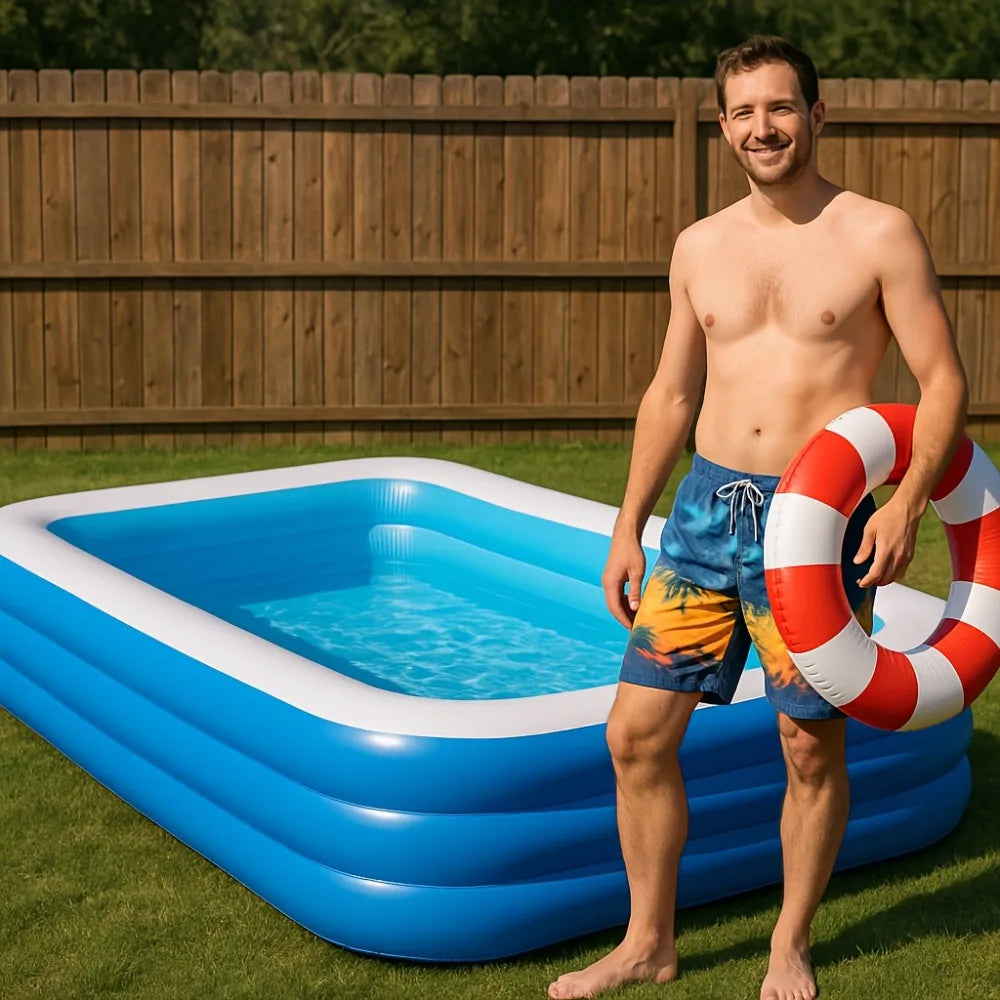 Home Use Rectangular Inflatable Pool Made of Durable PVC Ideal for Family Gatherings Summer Parties and Backyard Leisure Time