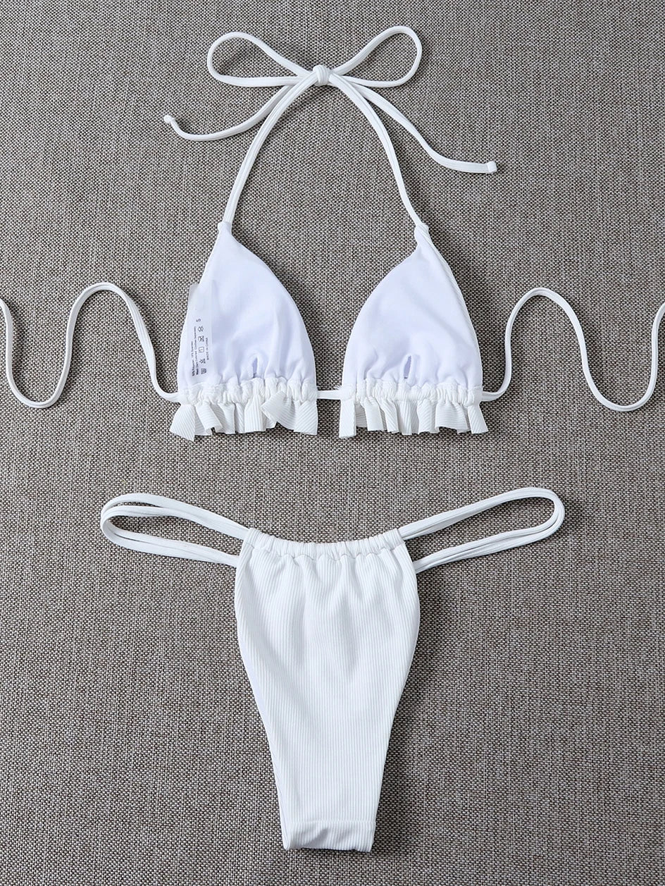 Sexy Ruffle Bikini 2023 Woman Swimsuit Thong Feminine Bikinis Set 2 Pieces Halter Swimwear Women Swimming Wear for Bathing Suit