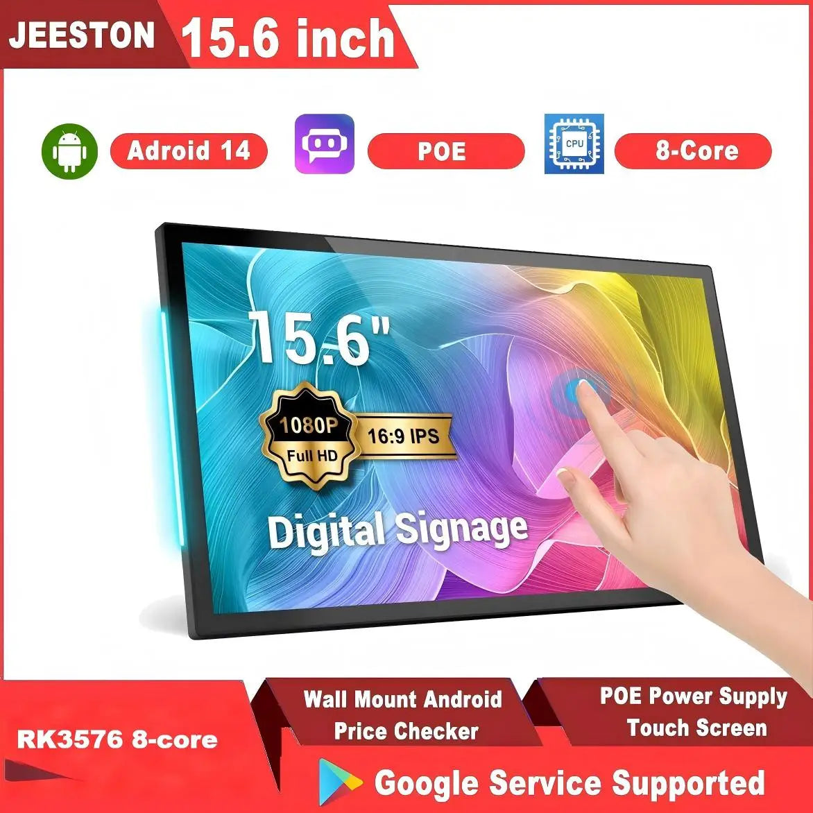 Smart Home Tablet Wall Mount with Double-Sided Lights 15.6 Inch FHD Touch Screen Android 14 8-Core 4G 32G POE for Home Automati