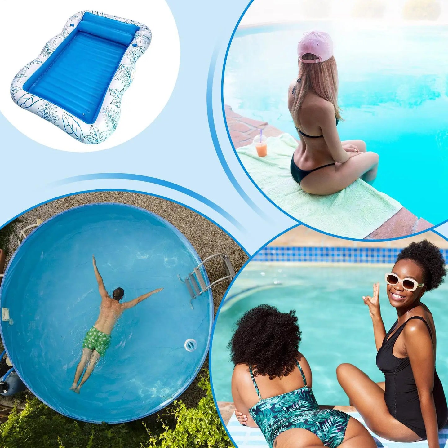 Pool Floats Inflatable Floating Water Hammock Portable Pool Raft with Cup Holder for Tanning Water Play Vacation Backyard Travel