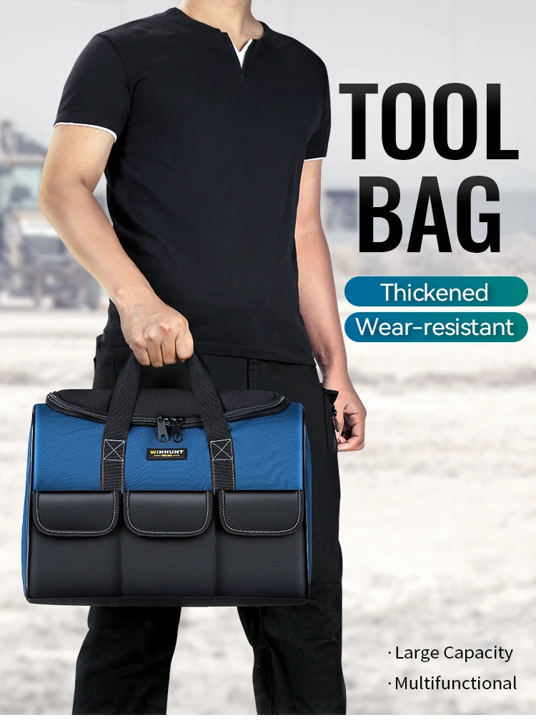 Heavy Duty Wide Mouth Tool Bag with Pockets, Organizer for Men's Tool Storage and Transport