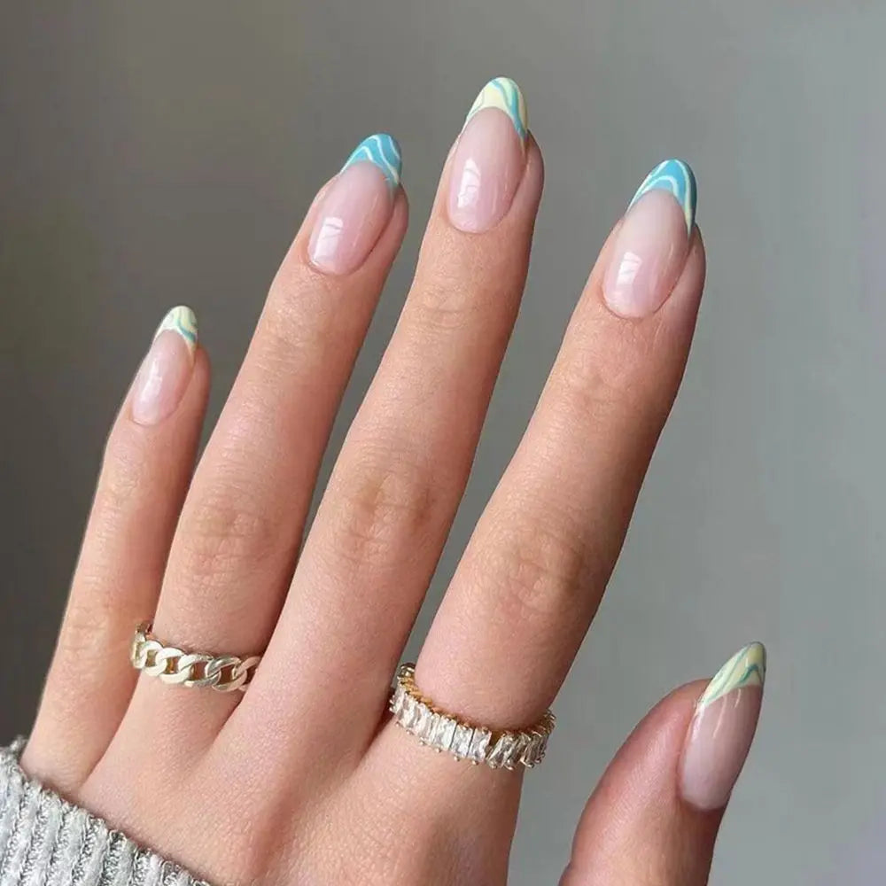 24Pcs/Set Fake Nails With Glue Full Cover Nail Tips Press On Med Nails DIY Manicure Oval Head False Nails Pink Almond Artificial
