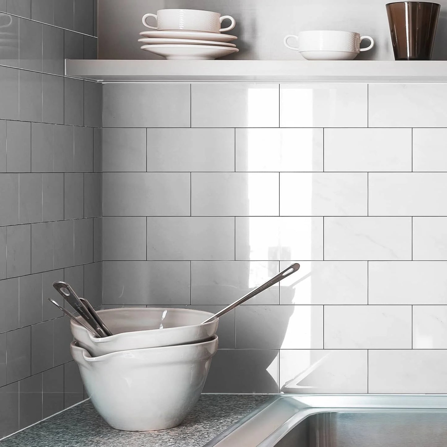 3x6 inch 24/48/96 marble tile stickers, self-adhesive wall stickers, suitable for kitchen and bathroom splash proof decoration