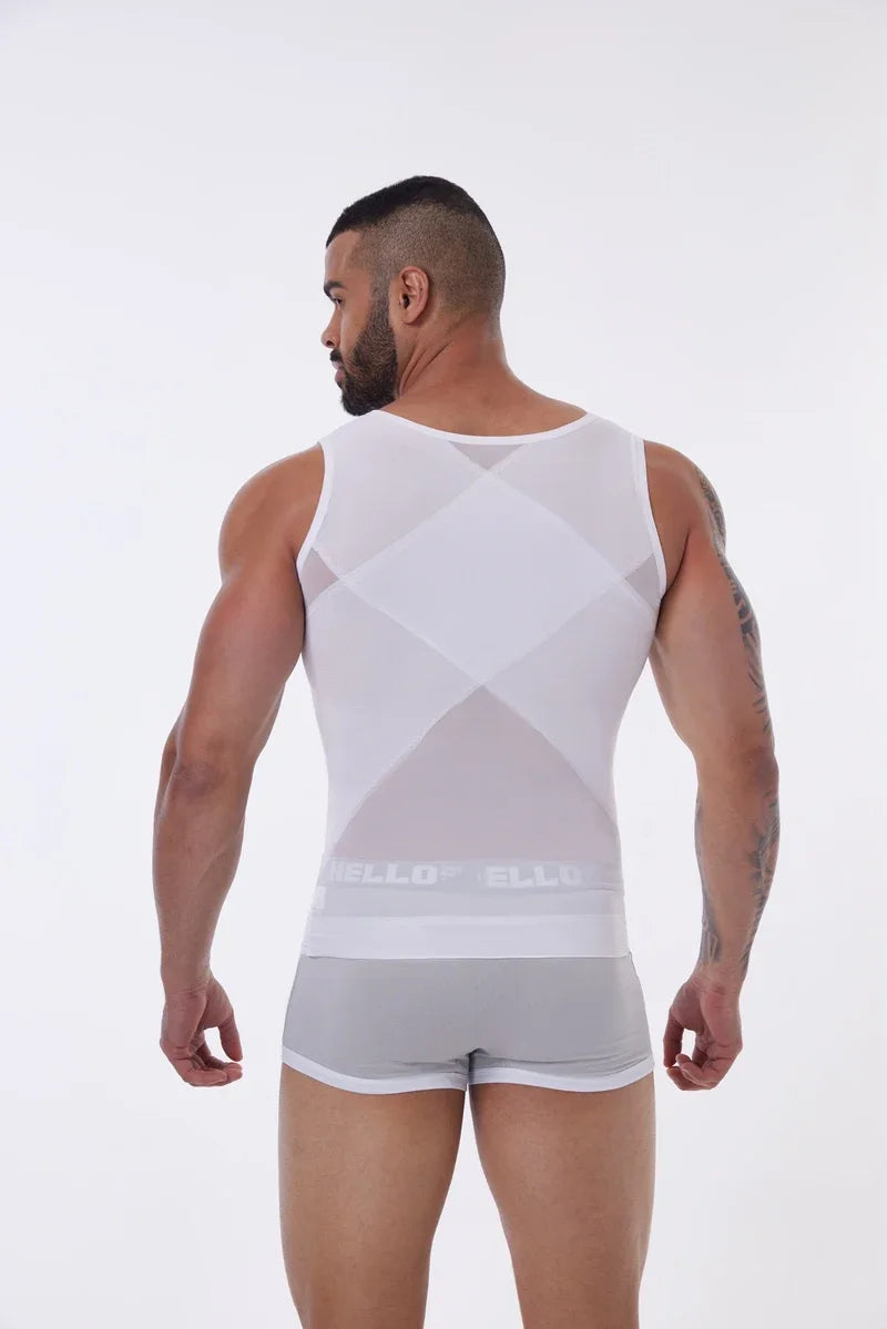 Mens Slimming Body Shaper Vest Gynecomastia Compression Shirts Tummy Control Sleeveless Undershirts Criss Cross Mesh Underwear