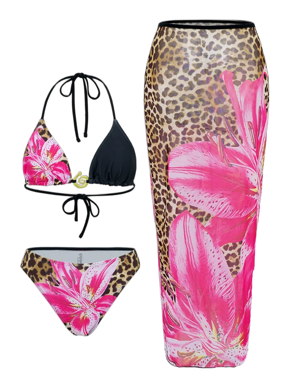 2026 New Flower Print Bikini Set Women's High Waist Long Skirt 3 Piece Swimsuit Sexy Mini Triangle Backless Thong Bathing Suit