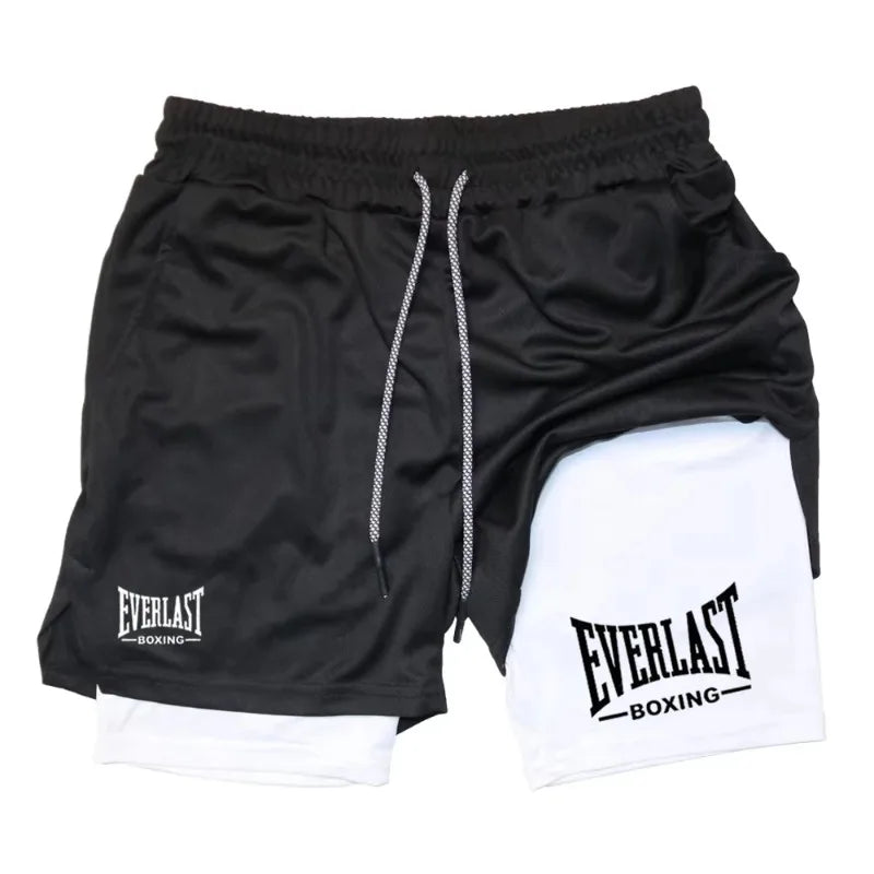 EVERLAST Men's Double Layer Compression Shorts, Quick Dry Sports Pants for Basketball Gym Fitness, Comfortable Athletic Bottoms