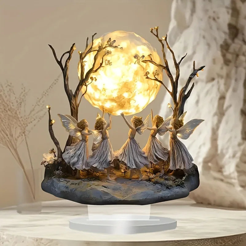 Creative ornaments, a group of fairies dancing gracefully under the moon, home decoration, living room desktop decoration