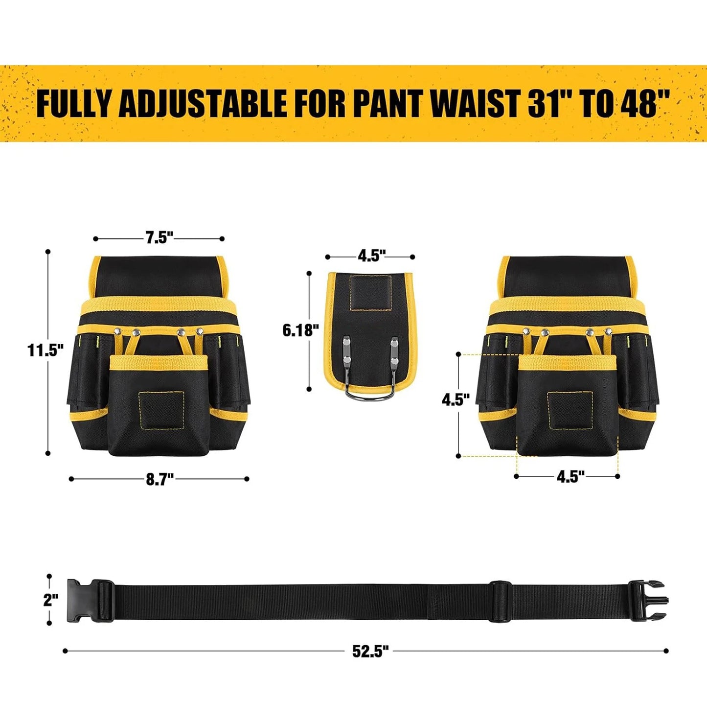 Tool Belt Bag Utility Belt Adjustable Pockets Tool Belts Detachable Work Pouch Bag Heavy Waist Apron Versatile Pouch